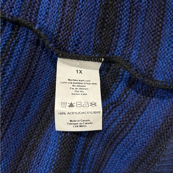 NWOT, Penningtons, Striped Cowl Neck Short Sleeve Sweater, 1X, Blue, Black - Picture 8 of 9